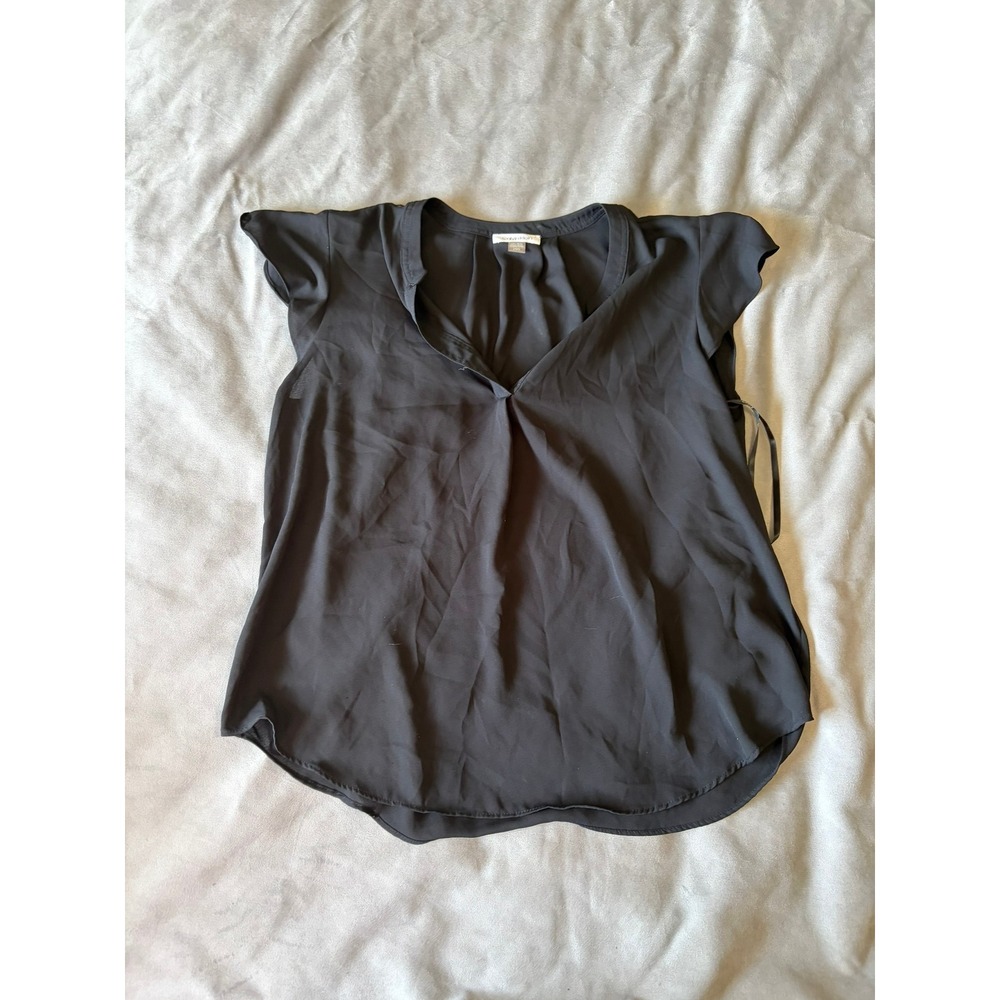 Calvin Klein Womens Black V Neck Cap Sleeve Blouse Top Size Large